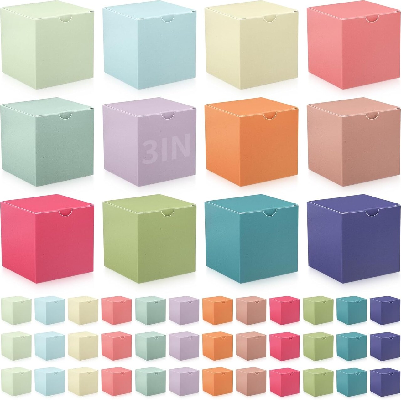 48 Pack Colorful Gift Boxes Small Cardboard Boxes with Lids Bulk Square Kraft Paper Cube Assemble for Crafting Cupcake Easy Wedding Birthday(3 x 3 x 3 Inch,Macaron Color)